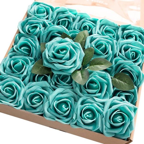 

decorative flowers & wreaths 20pcs artificial rose flower head bride bouquet wedding party christmas year home decoration