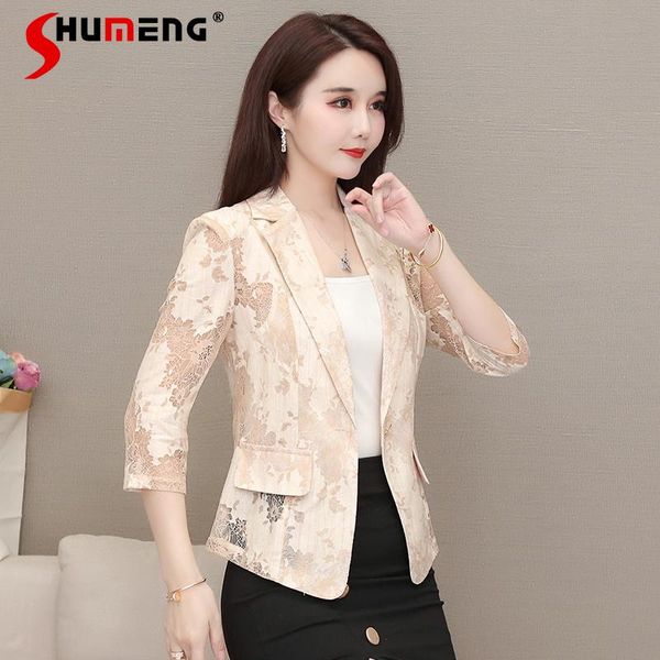 

women's suits & blazers thin lace suit jacket for women 2021 spring summer korean fashion temperament leisure half sleeve bleizer de mu, White;black