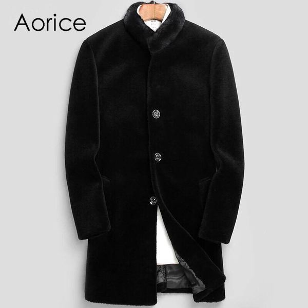 

men's jackets aorice mt824 long 2021 fashion real wool coat turn-down collar fall winter warm casual outwear, Black;brown