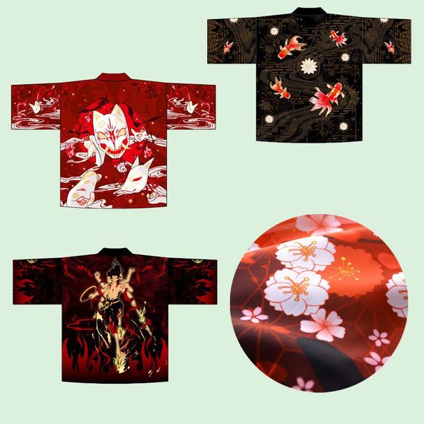 

ethnic clothing traditional japanese haori kimono jacket house robe for men casual yukata anime cosplay costumes halloween samurai clothes, Red