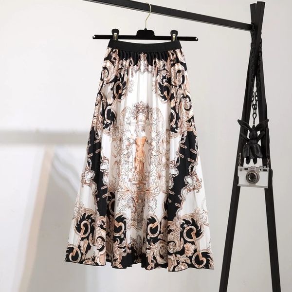 

factory wholesale summer skirts 2021 new print cartoon pattern empire high elastic women midi skirts big swing party holiday mid-calf skirt, Black