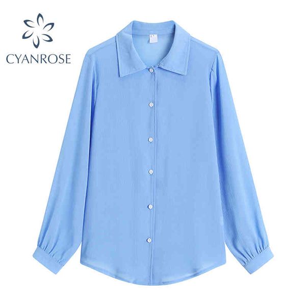 

korean blue blouses or women summer loose cardigan long sleeve shirts female office ladies streetwear bf ins blusas 210417, White