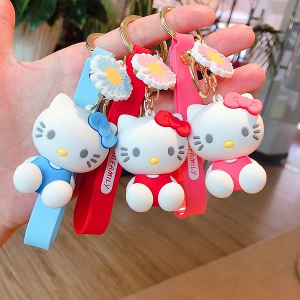 

2021 fashion keychain creative cute kt kitty cat key chain cartoon car pendant lovers bag key chain gift, Silver