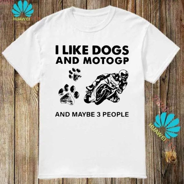 

i like dogs and motogp and maybe 3 people t-shirt, White;black