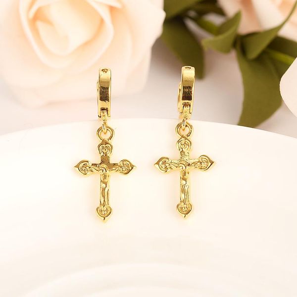 

hoop & huggie 2021 gold color cross jesus earrings for women vintage drop statement earring elegant arab african jewelry, Golden;silver