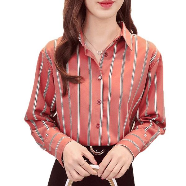 

women blouses shirts casual loose autumn striped long sleeve female ladies office blouse shirt blusas femininas women's, White