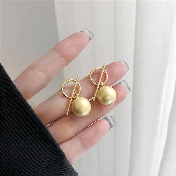 

fashion cool geometric temperament matte small ball earrings ins simple design sense number women gift stud, Golden;silver