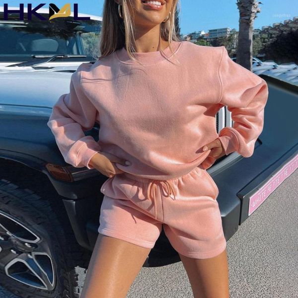 

women's tracksuits 2021 autumn women cotton shorts sets o-neck sweatshirt +shorts two piece casual streetwear, Gray