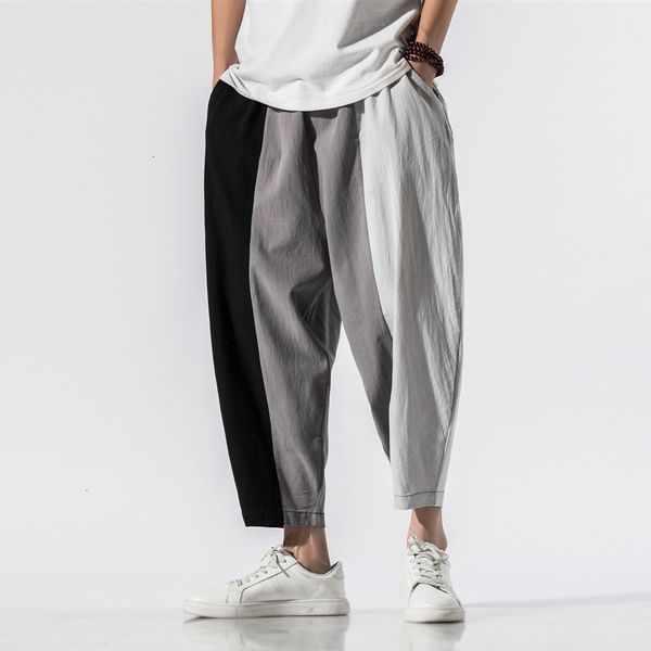 

men's pants wide crotch harem loose large cropped trousers wide-legged bloomers baggy ankle length sweatpant x6ck, Black