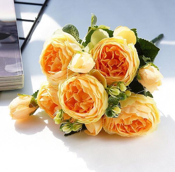 

bouquet 5 heads rose flowers artificial silk peony wedding birthday party home decorations fake decorative & wreaths