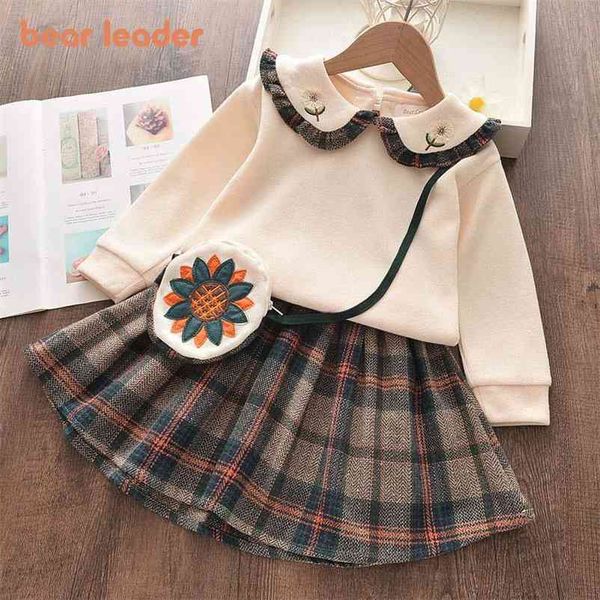

girls dress winter kids princess long sleeve sweet clothing pullover+ with bag vestido 210429, White