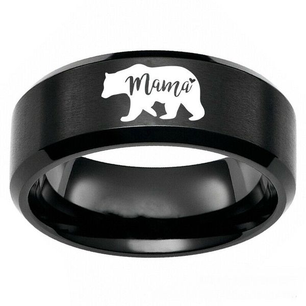 

8mm mama bears logo rings band stainless steel men jewelry size 6-13, Silver