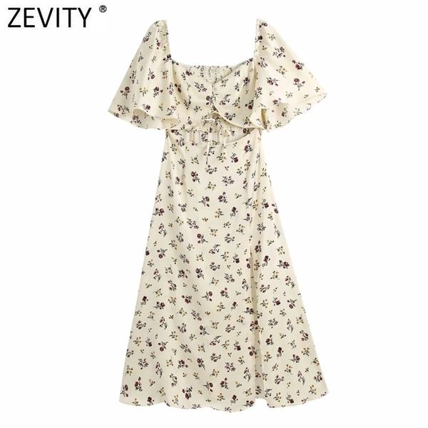 Frauen Urlaub Wind Floral Print Taille Cut Off Split Midi Kleid Femme Chic Schmetterling Hülse Sommer Boho Vestido DS8264 210420