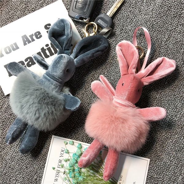 

lovely plush rabbit key chain lady creative doll car bag pendant yiwu, Silver