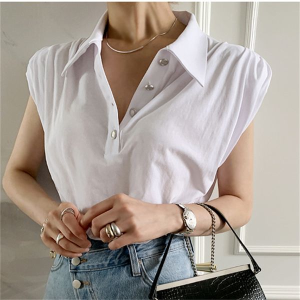 

women's blouses & shirts hzirip sleeveless cotton lapel quality streetwear solid ol will see the whole female fashion loose game cln1, White