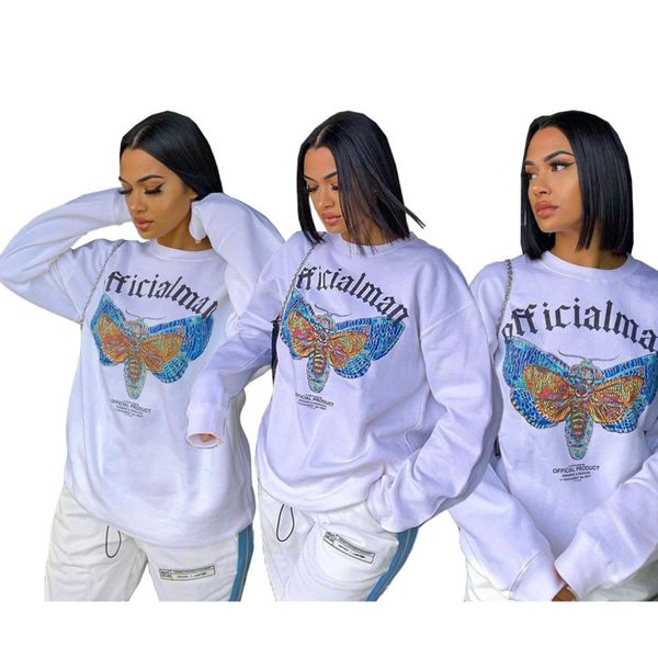 Frühling Neue Vintage Schmetterling Brief Drucken Sweatshirts Frauen Plus Größe Langarm Casual Weiße Pullover Streetwear Top Y2k 210422