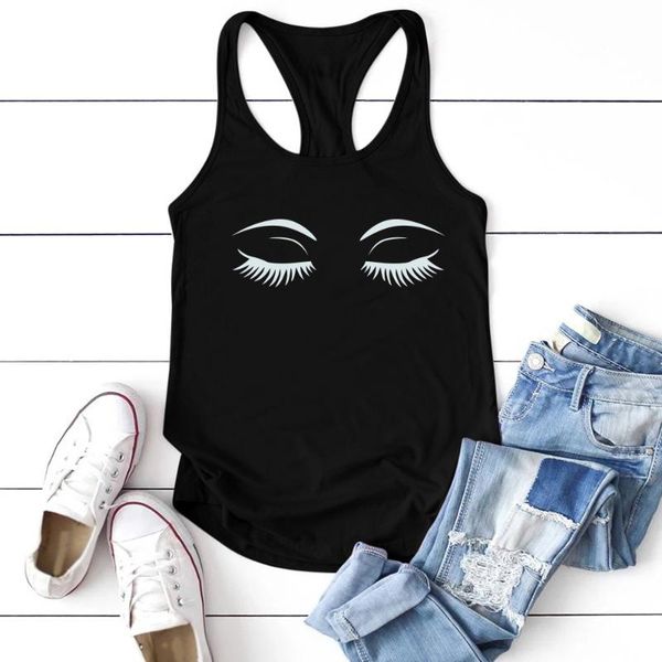 

women's tanks & camis 2021 casual eyes printing tank women sleeveless summer vest for girls graphic round neck female fashion plus, White