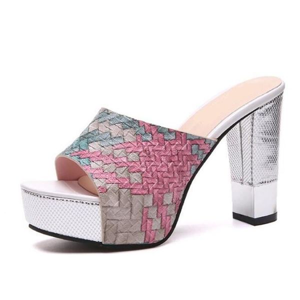 

summer slippers fashion sandals women super square high heels peep toe party shoes woman platform, Black