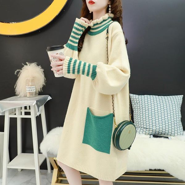 

plus size korean maternity dresses spring winter pregnancy clothes for pregnant women casual fashion slim dress 112308, White