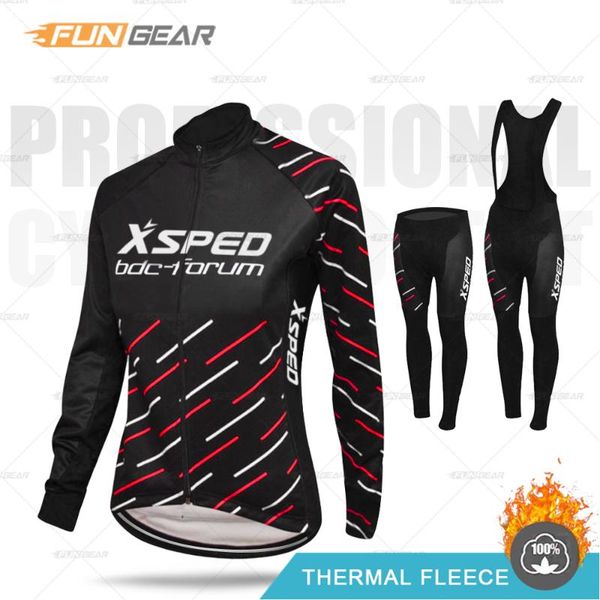 

long sleeve cycling jersey set winter women bike clothing female training suit thermal fleece outfit bib pants ropa ciclismo racing sets, Black;blue