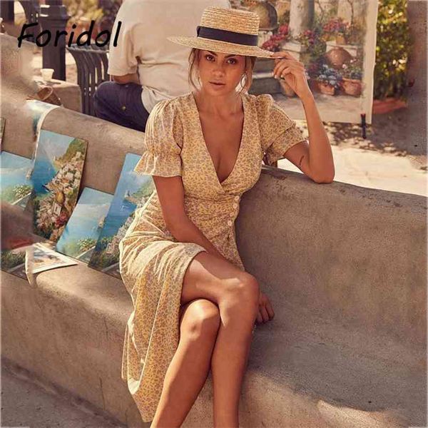 

foridol floral print boho long dress women button casual yellow maxi summer dress sundress puff sleeve slit dresses 210415, Black;gray
