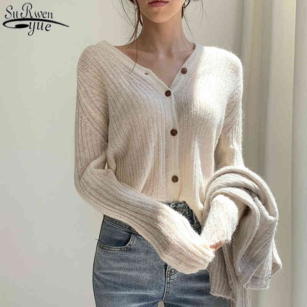 

autumn fashion v-neck thread sweater women single breasted femme slim fit cardigan solid women's jacket 11120 210427, White;black