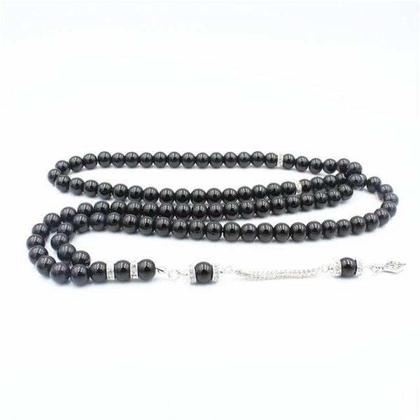 

8mm muslim rosary islamic crystal bracelet religious tassel pendant 99 prayer beads link, chain, Black