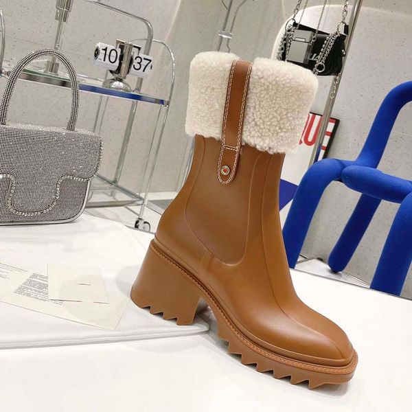 

zipper rainy season ankle boots female designer boot martin desert bottes rubber sole non-slip wear-resistant outsole classic solid color br, Black