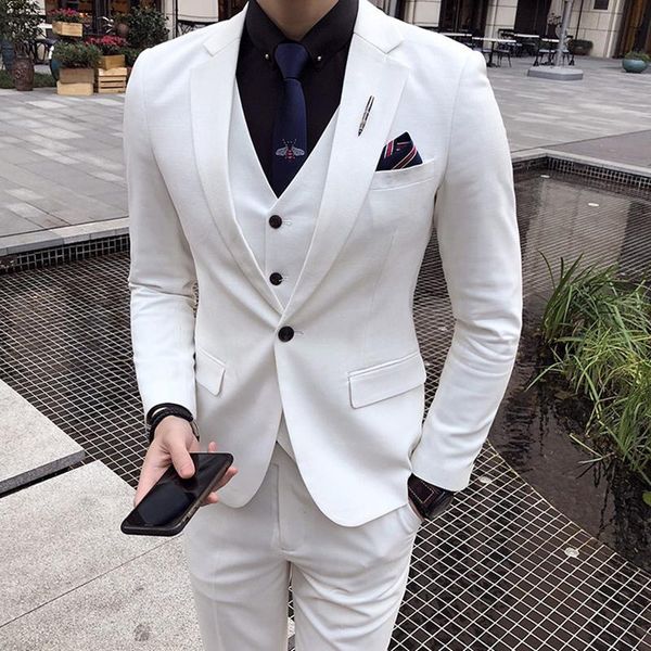 

men's suits & blazers spring style fashion gentlemen white man slim fit groomsmen tuxedo for wedding dinner party (jacket+vest+pants), White;black