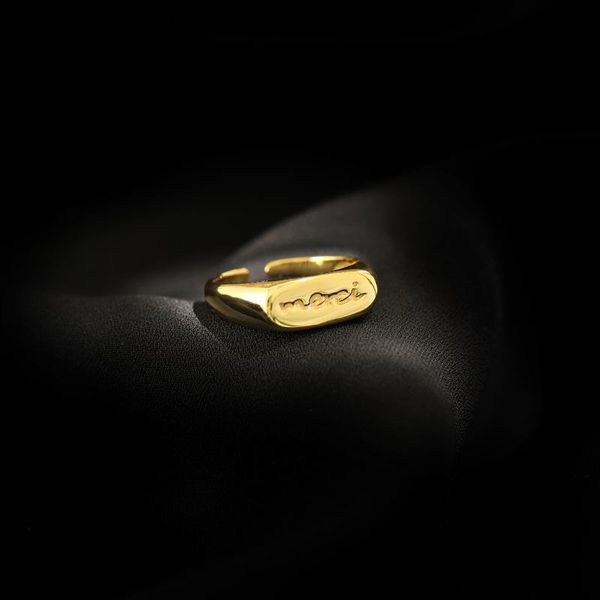 

korean version of the s925 sterling silver ring ins retro letters joint weijie opening personality wedding rings, Slivery;golden