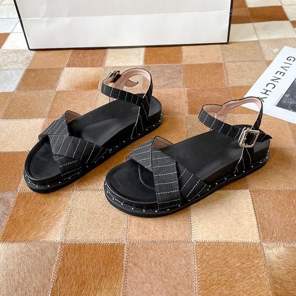 

fashion women's sandals 2021 platform shoes woman heel casual summer women heels flat sandles large size, Black