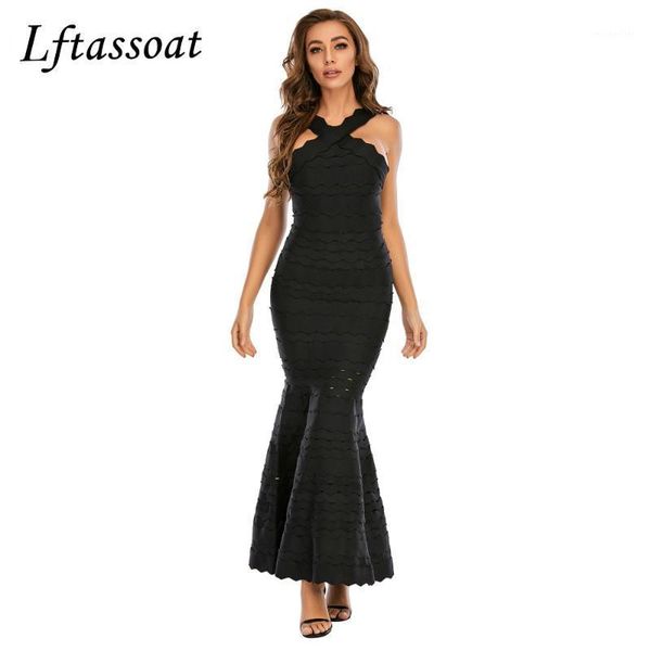

lftassoat fashion bodycon bandage dress o-neck black ankle-length club celebrity evening runway party dresses casual, Black;gray
