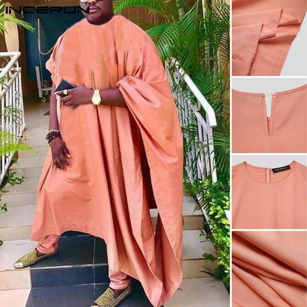 

ethnic clothing men abaya africa dress saudi style robes vinatge man flare sleeve fashion solid african loose cloak incerun s-5xl, Red