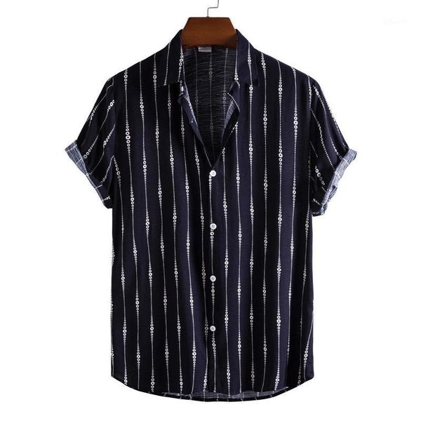 

men's casual shirts men clothing 2021 summer fashion short-sleeved slub cotton printed shirt camisas para hombre, White;black