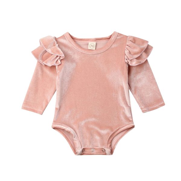 

0-18m born infant baby girls velvet romper long sleeve ruffles jumpsuit princess girl autumn spring clothes solid 210515, Blue