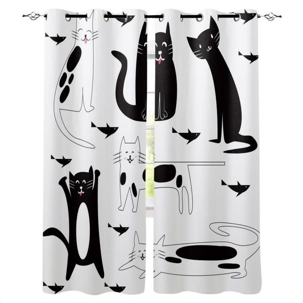 

animal black and white cat fish window curtains home living room bedroom item curtain luxury & drapes