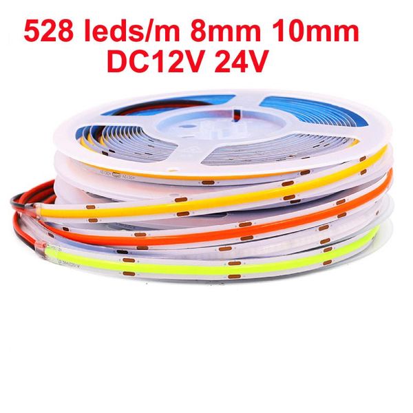 

strips 50m led cob strip soft flexible tape 528leds/m dc12v 24v 8mm 10mm linear light ra90 high density 3000k 4000k 6000k