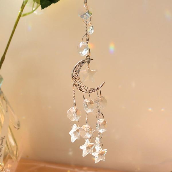 

decorative objects & figurines crystal wind chime pendant moon star garden wedding curtain decoration five pointed