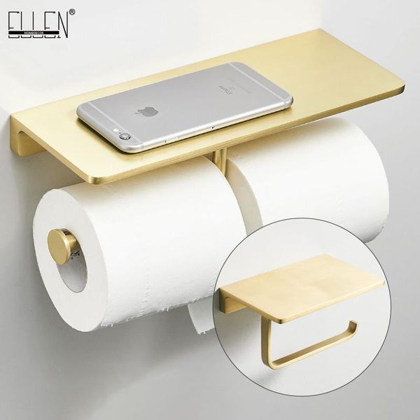 

high end bathroom toilet paper holder soild brass brushed gold finished multifunctional shelf storage elb0986 holders