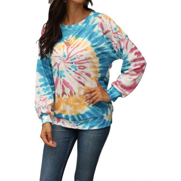 

women's hoodies & sweatshirts women tie-dye sweatshirt casual off shoulder long sleeve color block loose pullover soft comfortable wea, Black