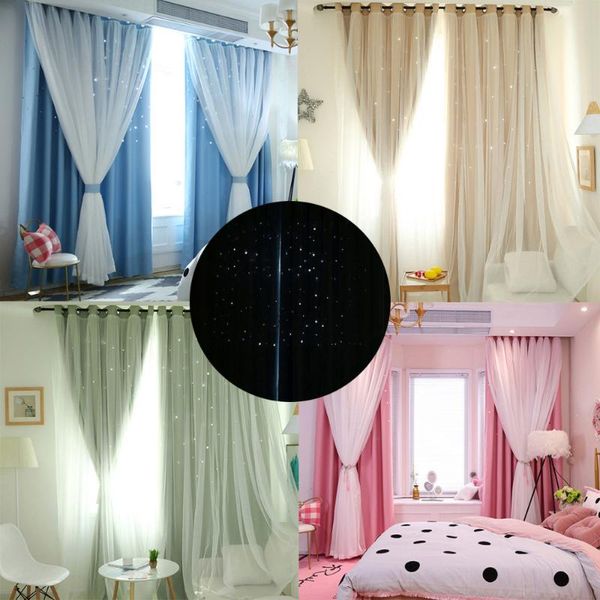 

starry sky sheer blackout curtain tulle window treatment voile drape valance double-deck for living room bedroom curtains modern blinds