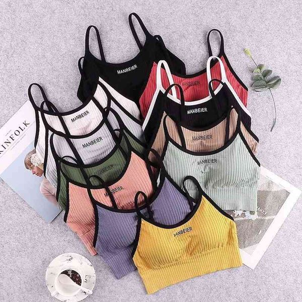 

new outdoor thread sports letter sling color matching pad type bra wrapping underwear, Black;white