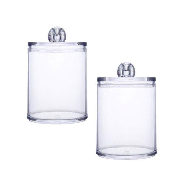 

2pcs cotton swab storage case makeup box transparent round bottles & jars