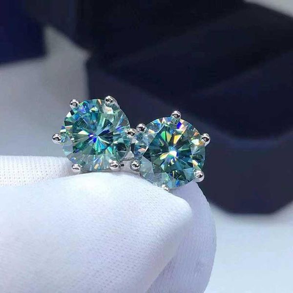 

stud trendy s925 silver 6 prong blue green moissanite earrings for women men diamond 2 ct birthday, Golden;silver