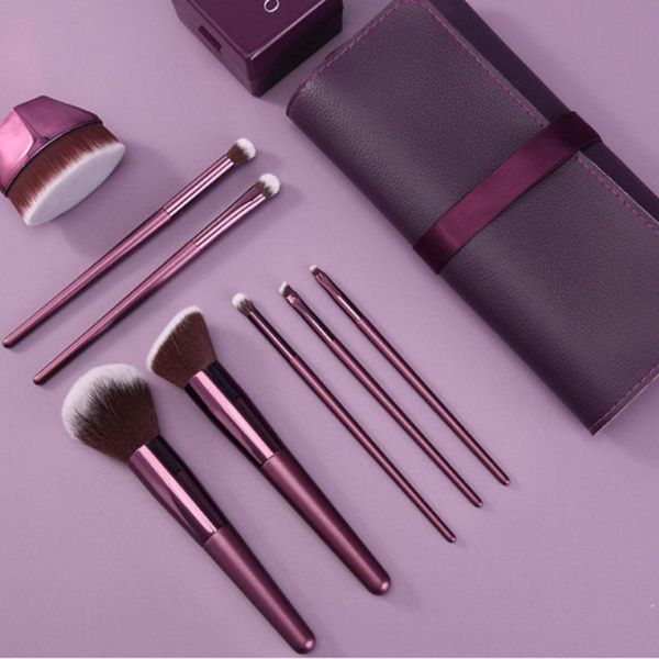

makeup brushes 8pcs purple wooden handle brush set violet tapered oval foundation chubby body
