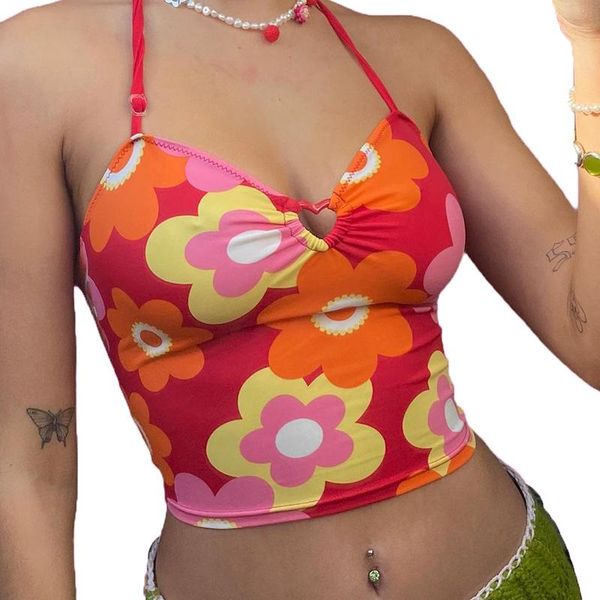 

women's tanks & camis halter cami tank lady floral print slim bandage cropped wdc7869, White