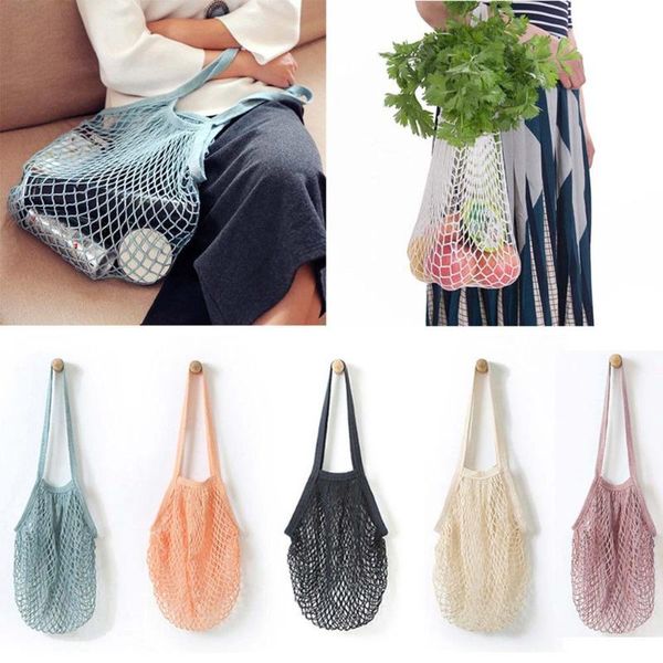 

storage bags durable wear-resisting reusable fruit string grocery shopper bag tote mesh woven net shoulder