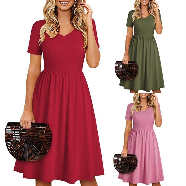 

summer seaside sling sleeveless womens dress v neck solid color casual bow mid calf daily, Black;gray