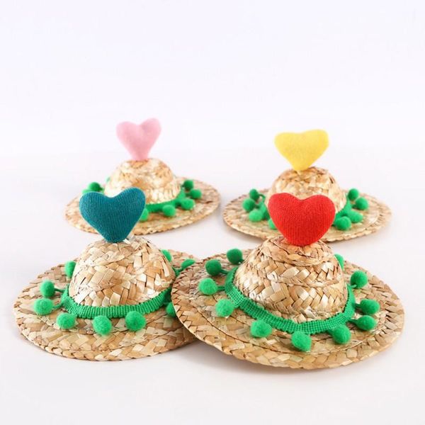 

dog apparel summer pet woven hat sunshade cat caps love ball for small dogs cats puppy kitten beach party straw costume accessories