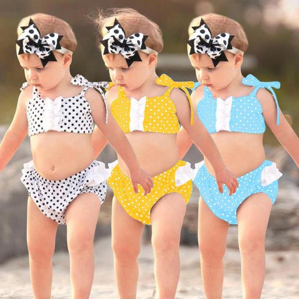 

summer swimsuits for little girl toddler kids baby girls dot ruffle strap swimwear+swimming trunks two-piece set bathing suit one-pieces, Black